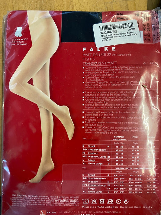 FALKE Damen Matt Deluxe 30 Strumpfhose M 40-42 Marine NEu OVP