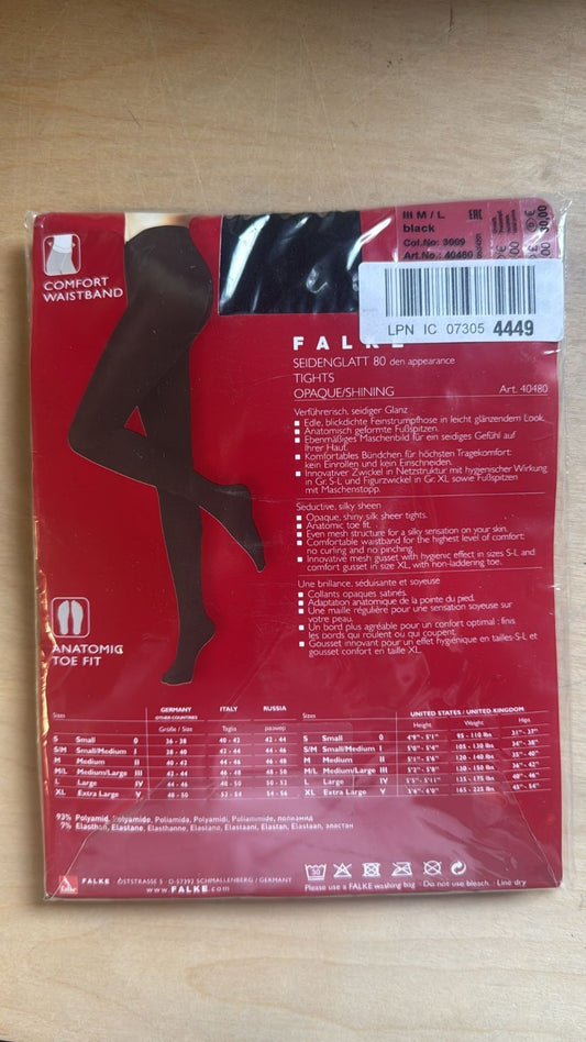 FALKE Damen Strumpfhose Seidenglatt 80 DEN M-L Schwarz