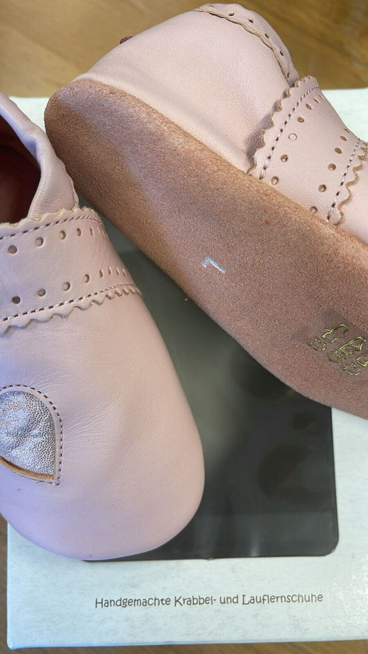 Anna und Paul Lauflernschuh - Krabbelschuh Aus Leder - Glitzerherz Rosa L 22
