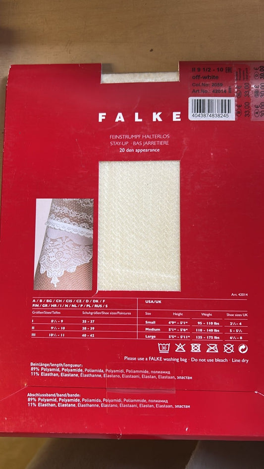 Falke Damen Feinstrumpf Halterlos 20 DEN 9 1/2 -10 Off White NEU OVP