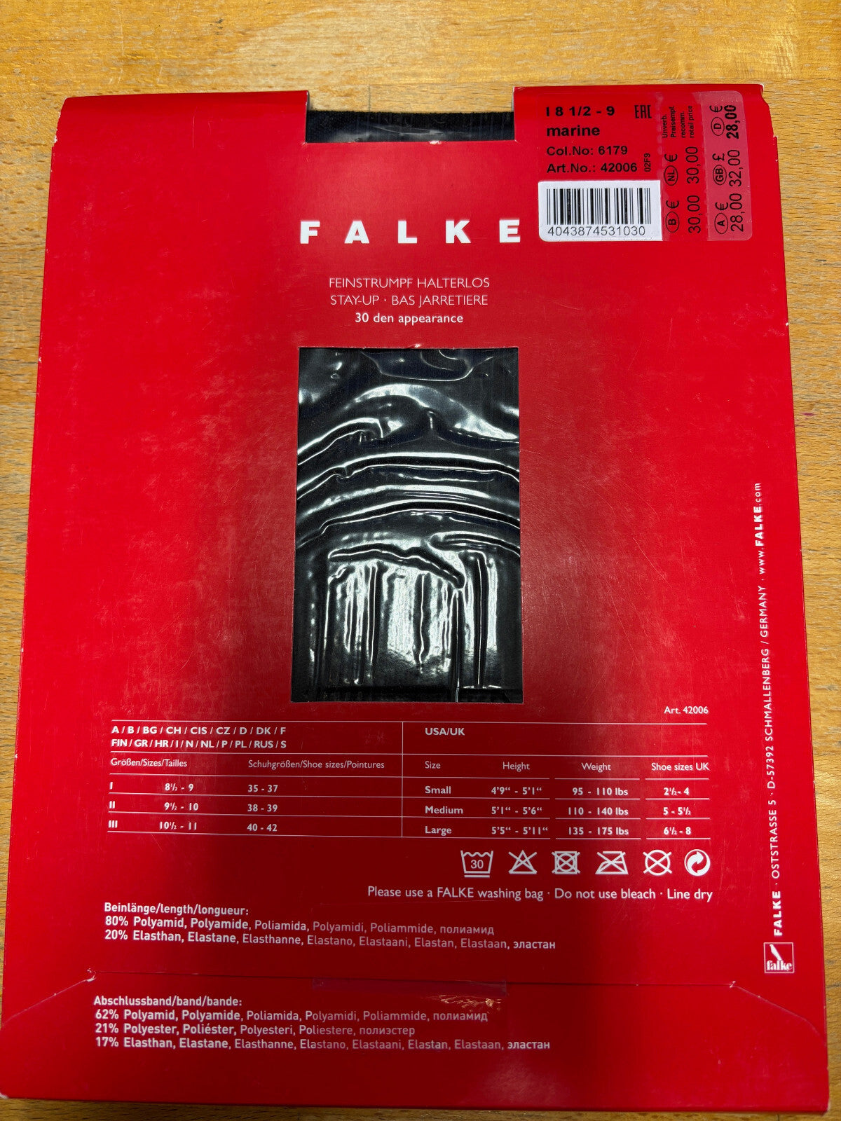 Falke Damen Feinstrumpf Halterlos 30 DEN Gr. 8,5-9 35-37 Marine Small