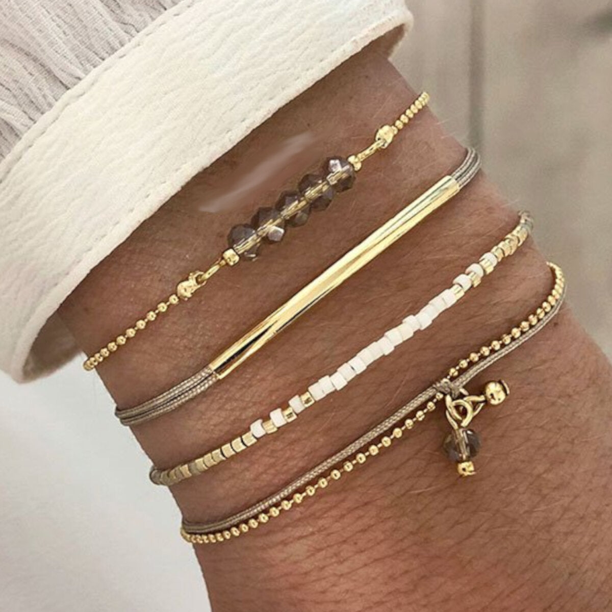 Armband Set Weiß & Natur Gold