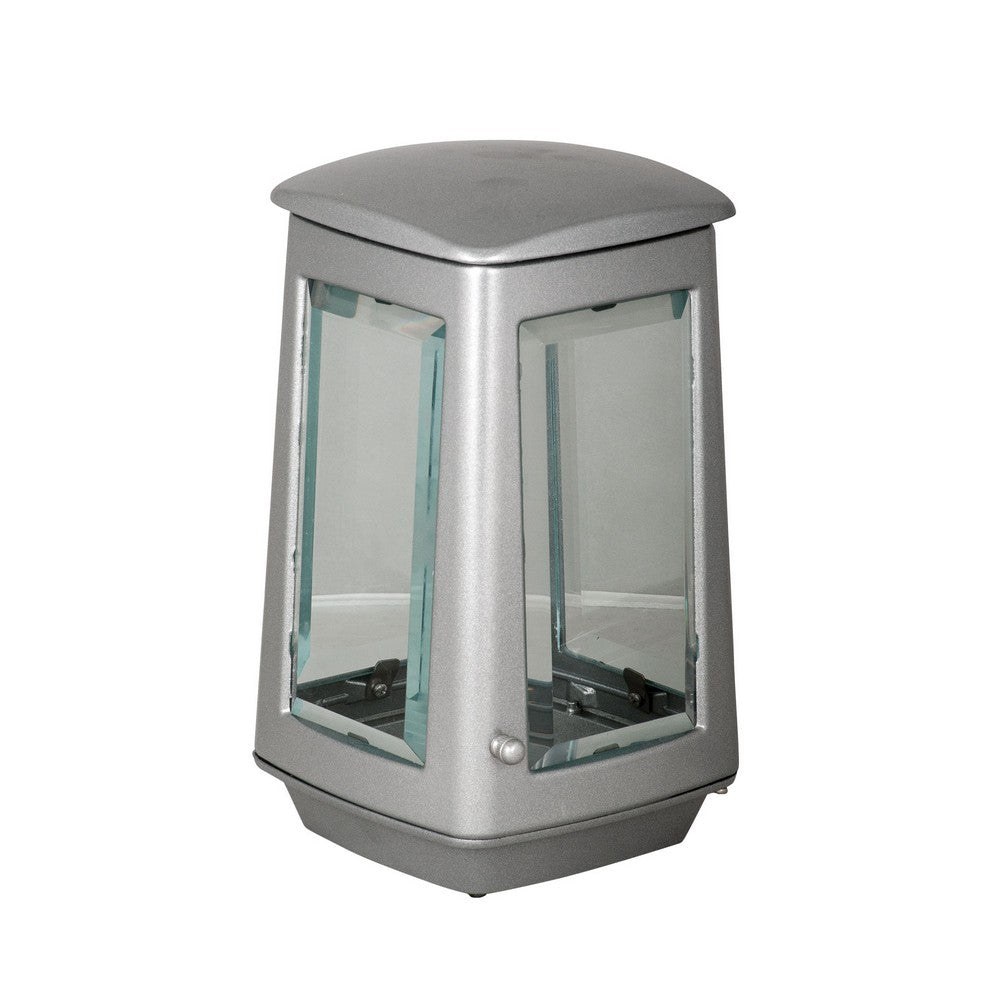 Grablaterne „Lunaris Silber“ – Aluminium & Glas, 25 × 14 cm