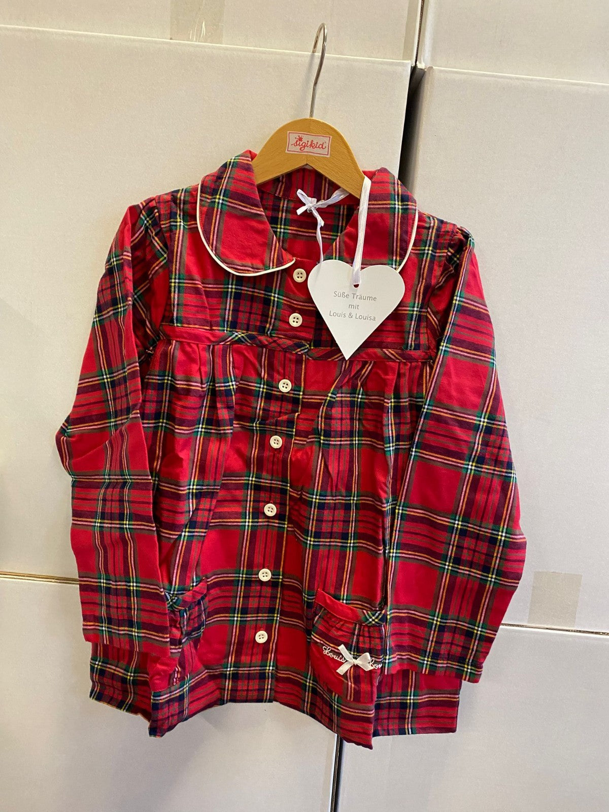Louis & Luisa Mädchen Pyjama rot kariert 100 % Baumwolle, Gr 92/98 NEU