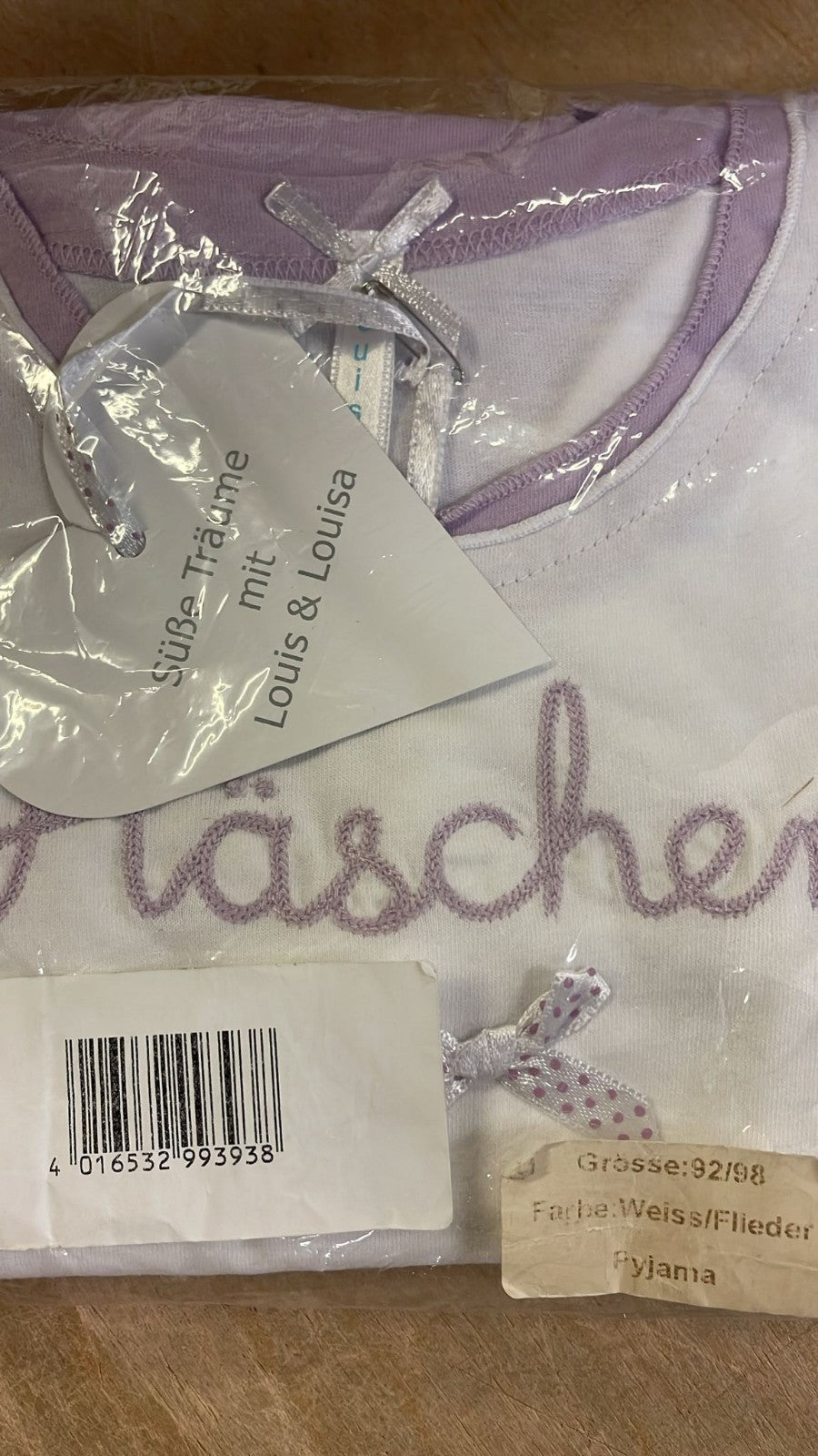 Louis & Louisa "Häschen" Kinder Pyjama lang 92 / 98, lila-weiß Schlafanzug