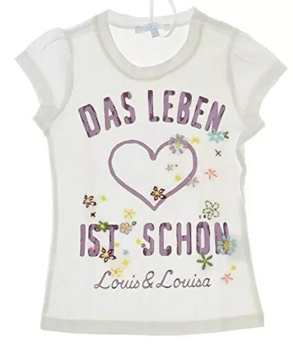 Louis & Louisa Mädchen Kindershirt Das Leben ist schön, Weiss 104 - 110