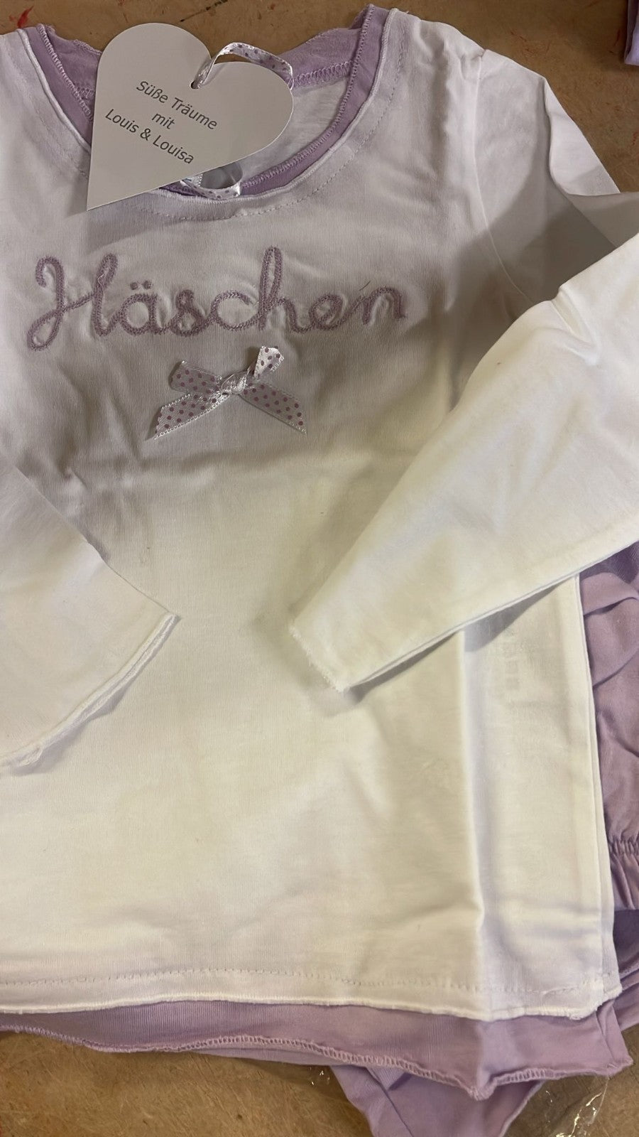 Louis & Louisa "Häschen" Kinder Pyjama lang 92 / 98, lila-weiß Schlafanzug