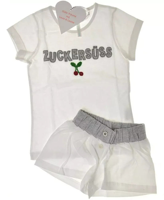 Louis & Louisa Mädchen Set Kinder Pyjama kurz / Shorty weiß Zuckersüß 116 - 122