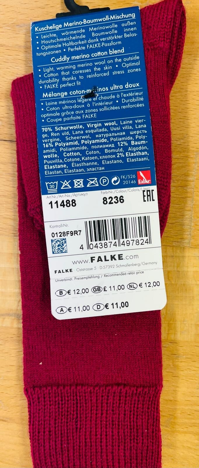 Falke Comfort Wool Kinder Knie Strümpfe Socken 19-22 Wollsocken Rot