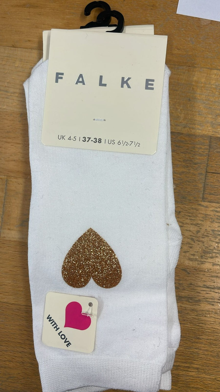 Falke Damensocken With Love - Weiß glitzer Herz Motiv 37-38