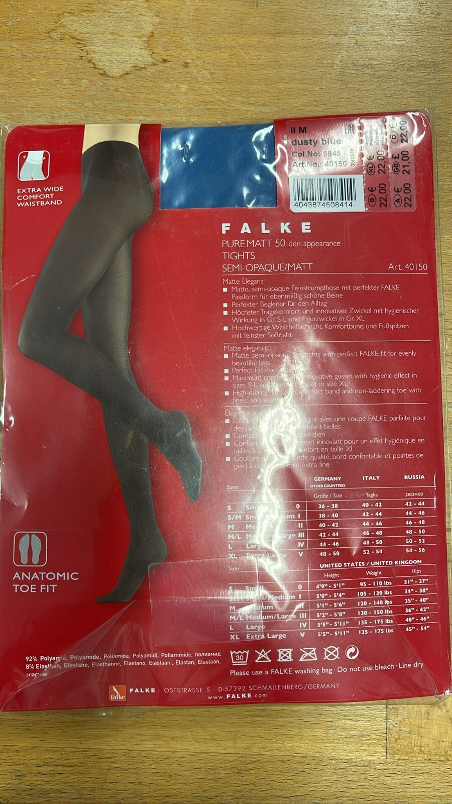 FALKE Pure Matt 50 Damen Strumpfhose Dusty Blue M