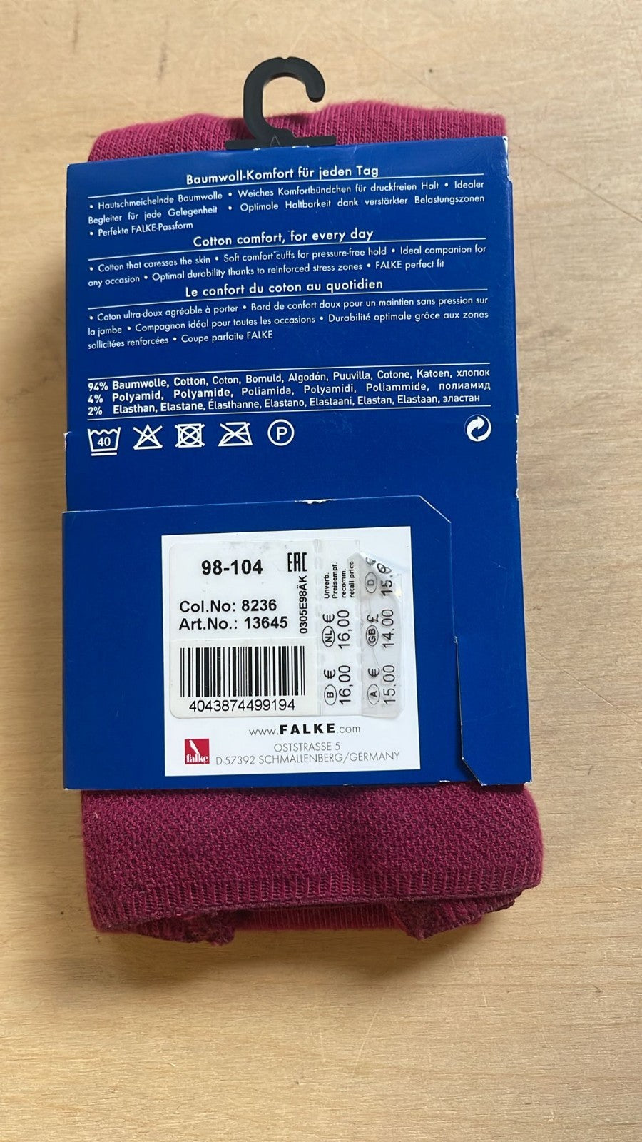 Falke  Family Strumpfhose Kinder 98-104 Wein Rot NEU