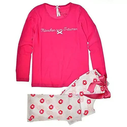 Louis & Louisa Kinder Pyjama - Schlafanzug Küsschen zum Träumen Pink 92 - 98