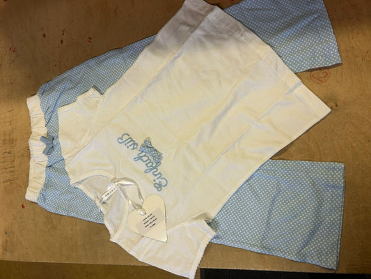 Louis & Louisa Kinder Pyjama - Schlafanzug Einfach Süß gestickt  weiß/blau 116
