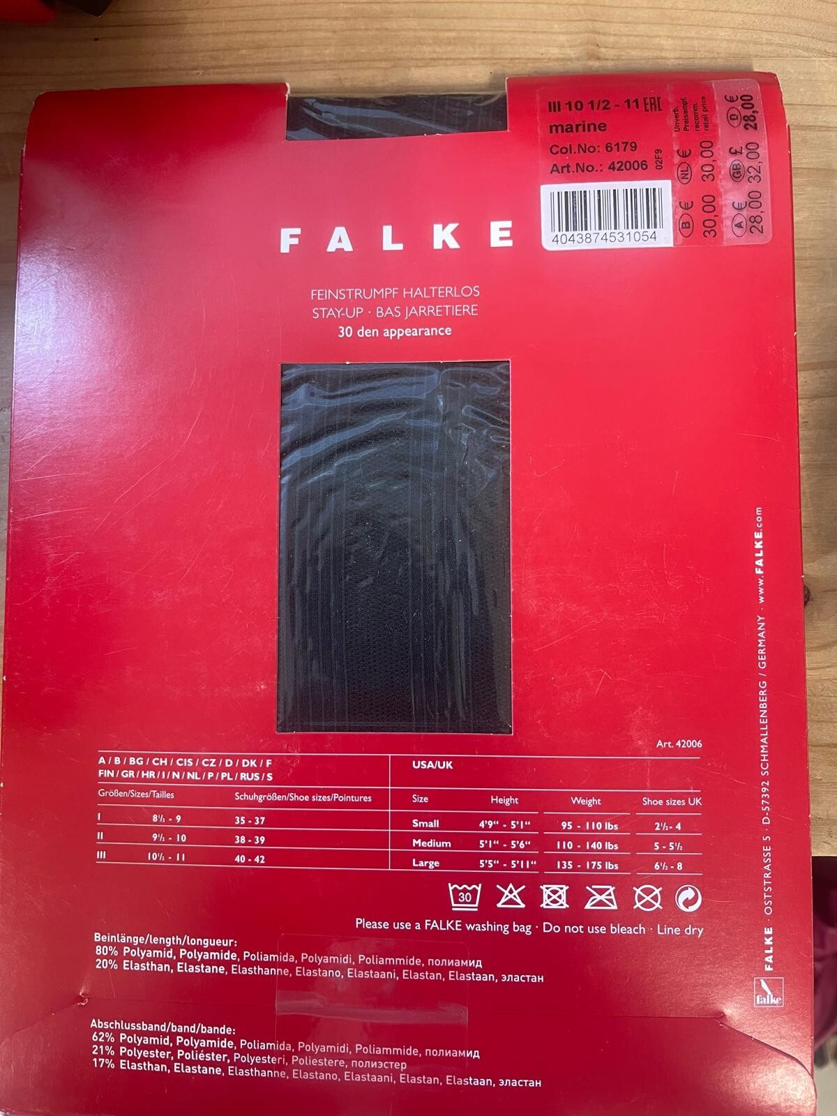 FALKE Damen Feinstrumpf Halterlos 30 DEN Marine  - 40-42