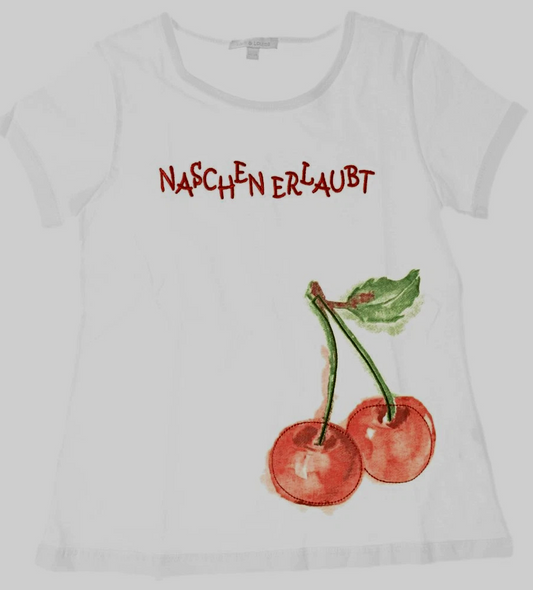 LOUIS & LOUISA Mädchen T-Shirt "Naschen erlaubt" Kirschen NEU 104/110 weiß