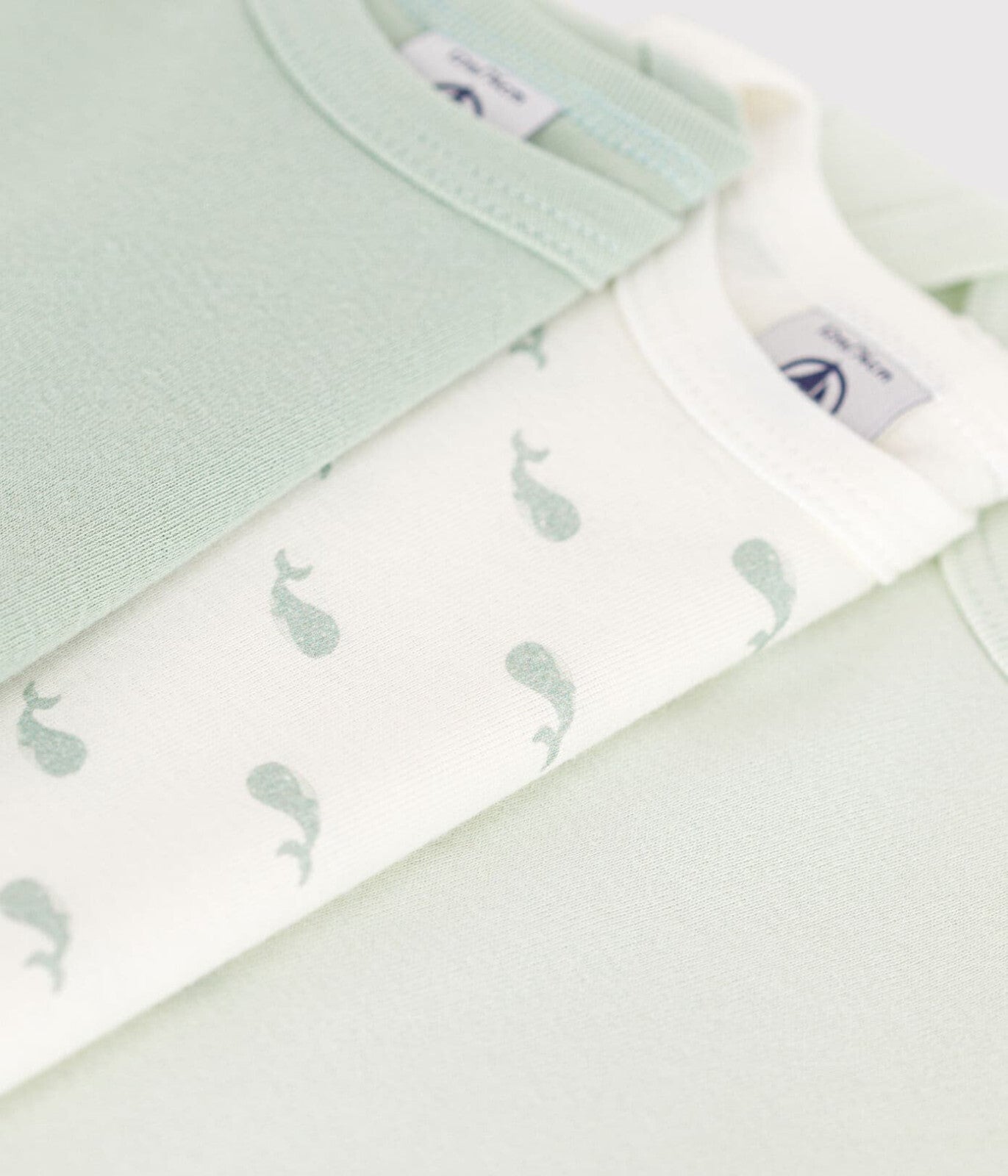 Petit Bateau 3er-Set langärmelige Baby-Bodys aus Baumwolle Wal-Muster, Unise