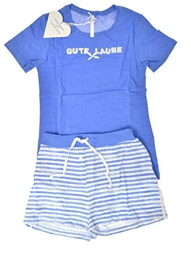 Louis & Louisa "Gute Laune Streifen Kinder-Pyjama kurz (116/122, blau/weiß)