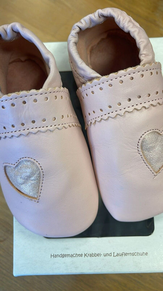 Anna und Paul Lauflernschuh - Krabbelschuh Aus Leder  - Glitzerherz Rosa L 22