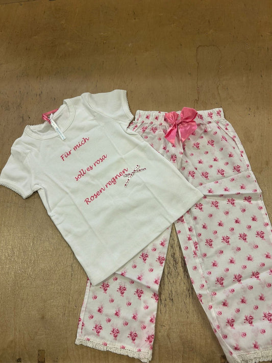 Louis & Louisa Kinder Pyjama - Schlafanzug  weiß/rosa  92-98