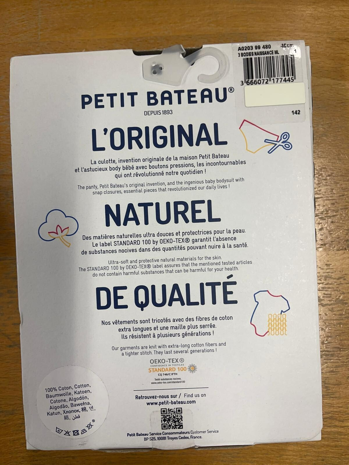 Petit Bateau Bodys 3er Set Langarm-Bodys Baumwolle 46 cm