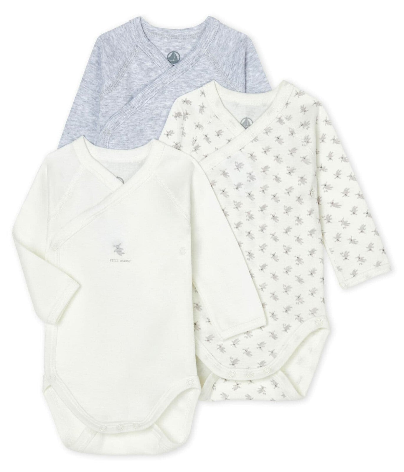 Petit Bateau - Langarm Bodys 3er Set - Baumwolle - 1 Monat 54 cm Neu OVP