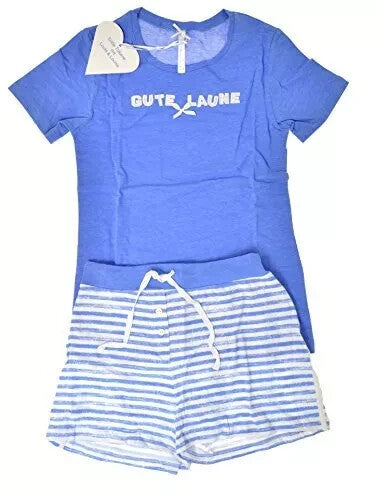 Louis & Louisa "Gute Laune Streifen Kinder-Pyjama kurz (92/98, blau/weiß)