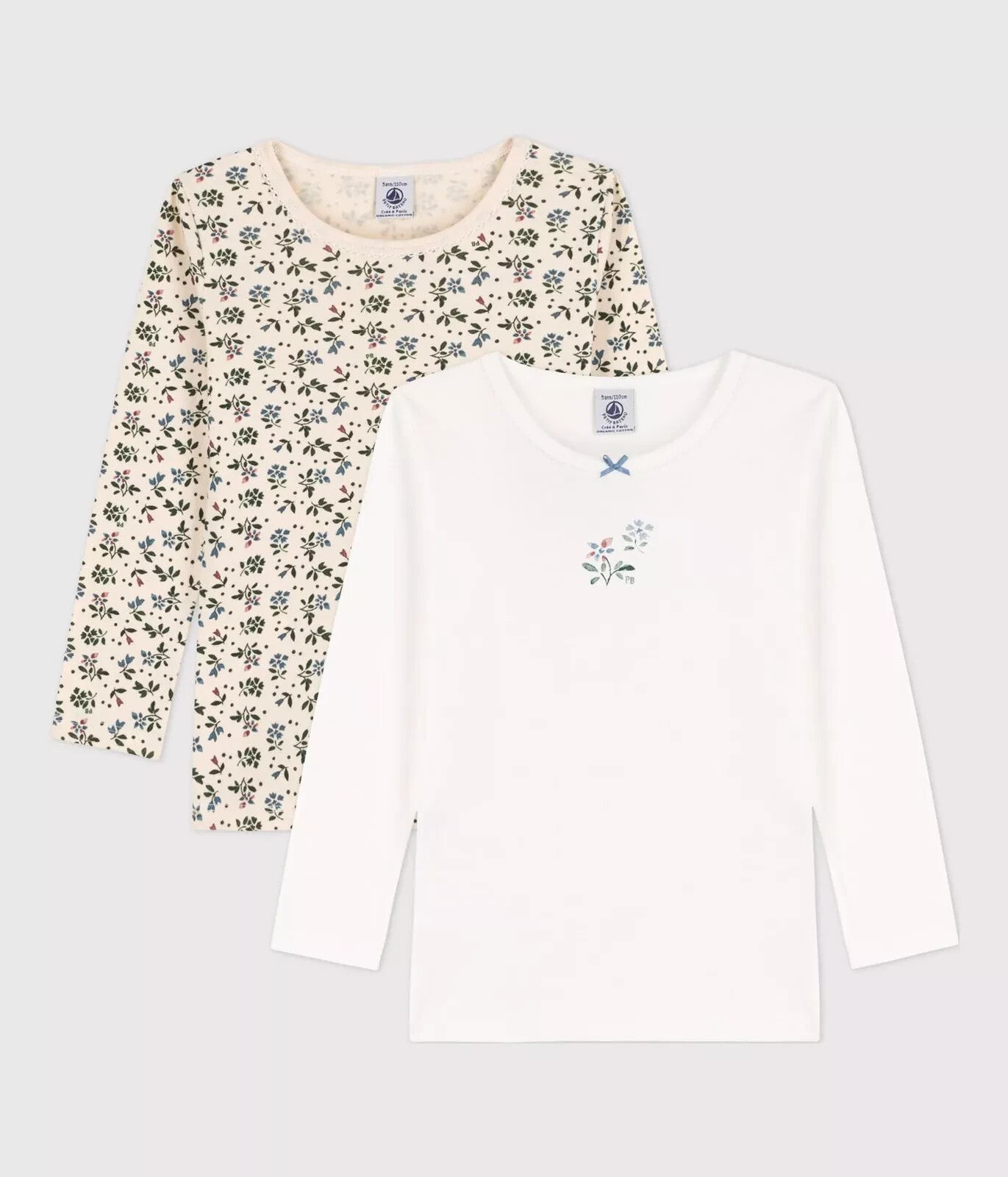 2er Set Petit Bateau Langärmelige T-Shirts, für Mädchen Kinder 5 Jahre 110 cm