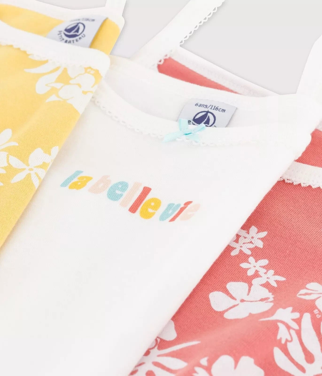Petit Bateau 3er-Set Trägerhemden Baumwolle Hawaiimuster T-Shirt Set 116 cm