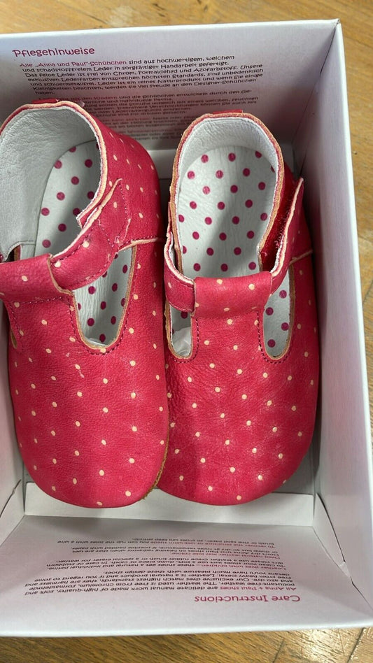 Anna und Paul Krabbelschuhe Aus Leder - Pünktchen Pink  L 22