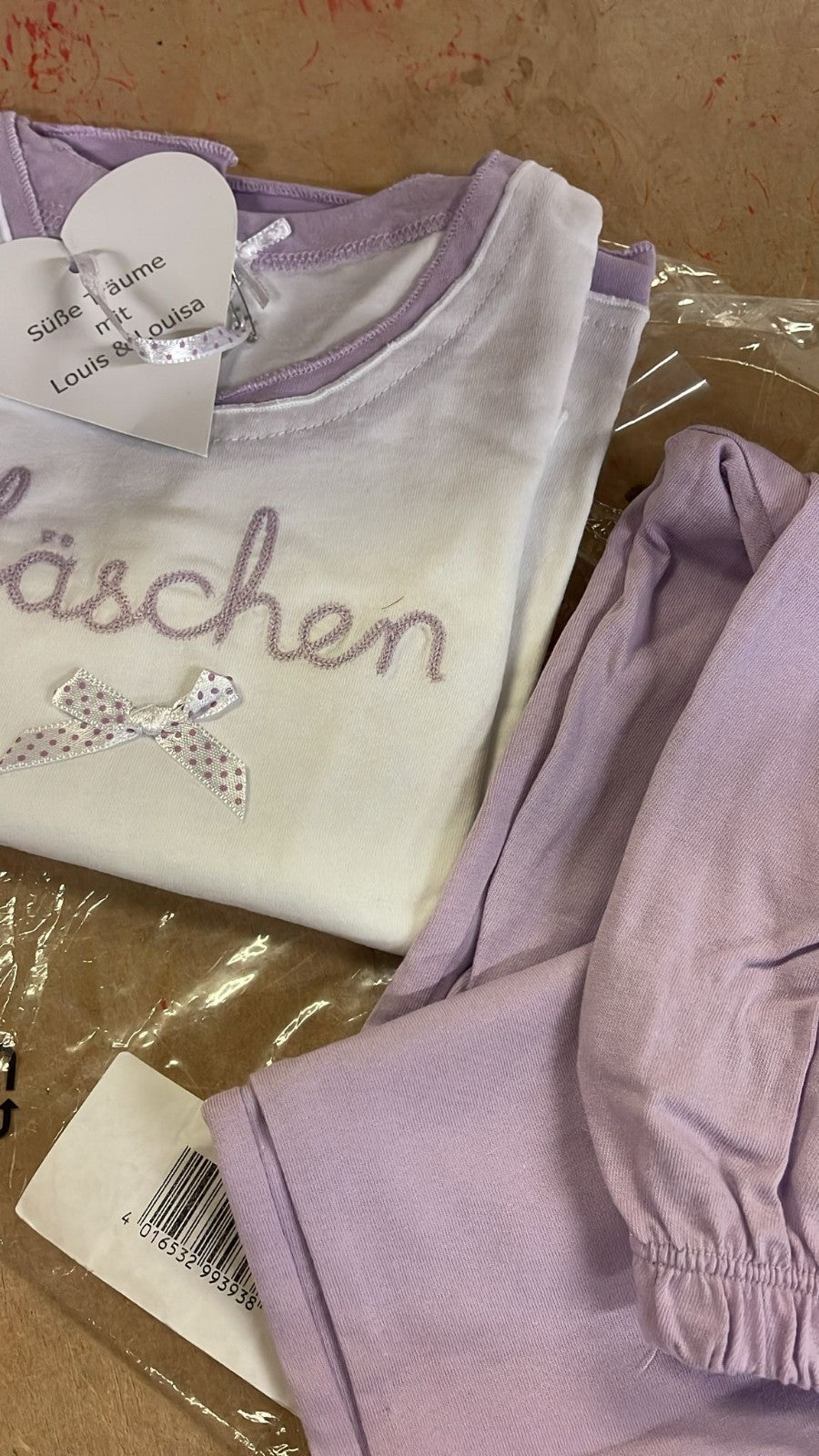 Louis & Louisa "Häschen" Kinder Pyjama lang 92 / 98, lila-weiß Schlafanzug