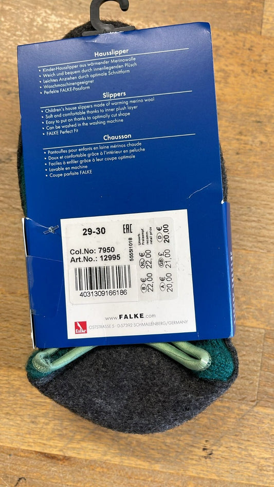 FALKE Cosy Slipper Kinder Anti Rutsch 29-30 Grün Neu