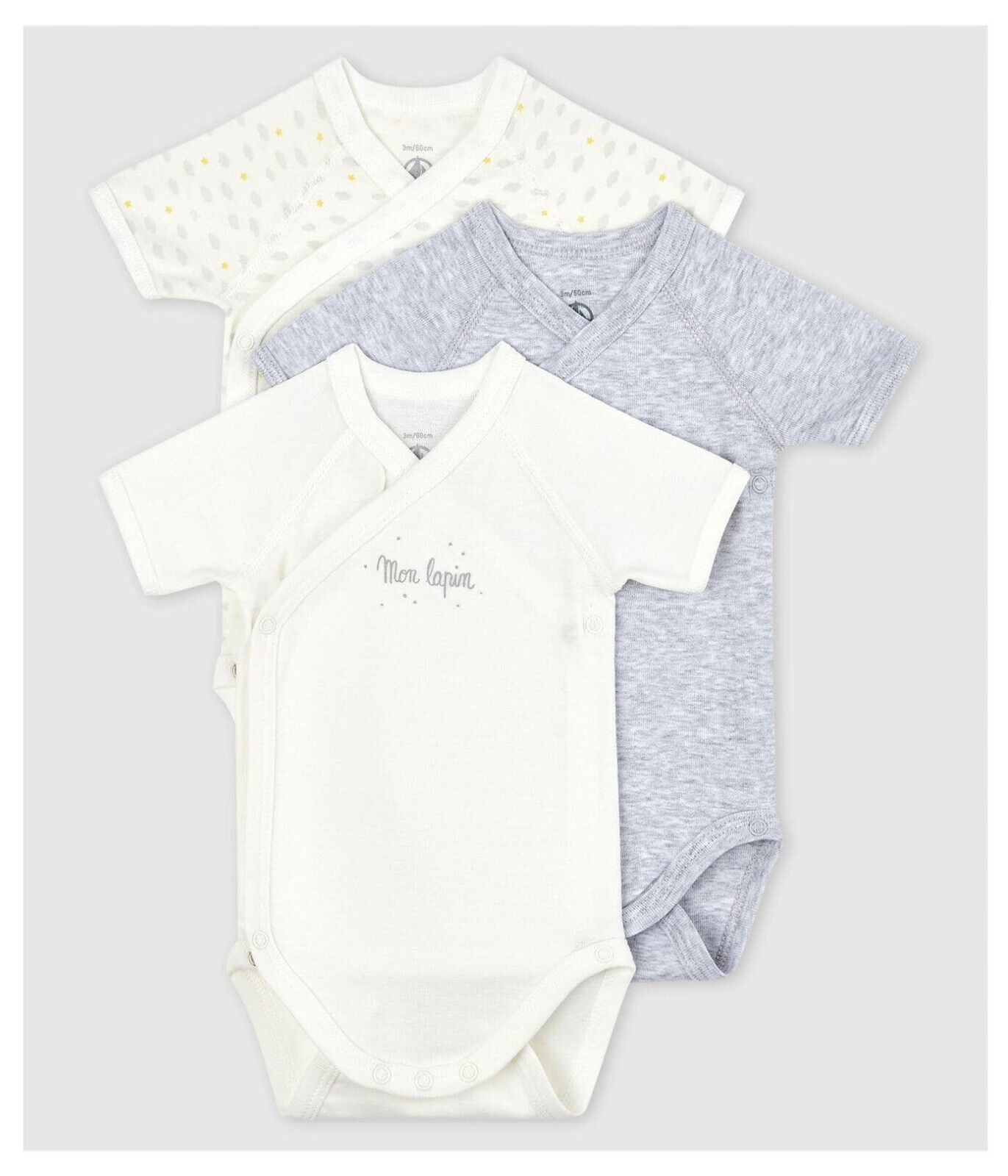 Petit Bateau Kurzämelige Bodys 3er Set Baumwolle Sternenmotiv 1 Monat 54 cm