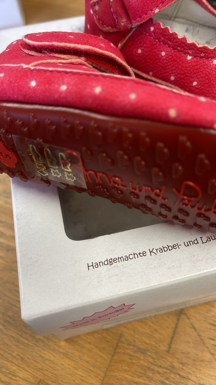 Anna und Paul Krabbelschuhe Aus Leder - Sandale Pünktchen Pink  S 18-19
