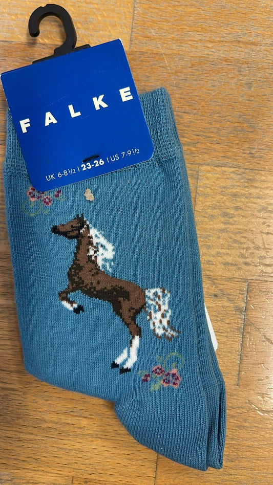 FALKE Kinder 23-26 blau mit Pferde Motiv Neu OVP