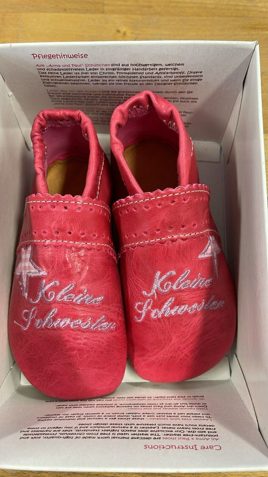Anna und Paul Krabbelschuhe Aus Leder - Kleine Scwester Pink L 22