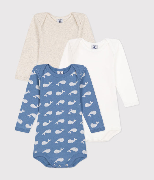 Petit Bateau 3er-Set langärmelige Bodys aus Baumwolle mit Walmotiv für Babys 84 cm
