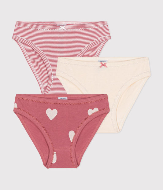 Petit Bateau 3er-Set Kinder-Slips aus Baumwolle mit Herzmotiv 110 cm