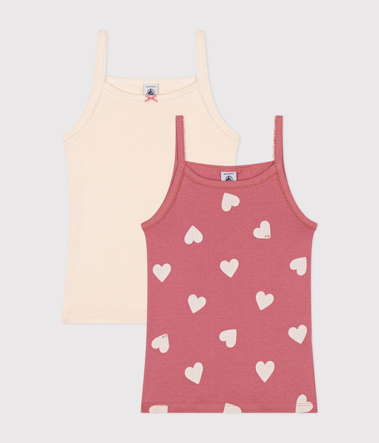 Petit Bateau 2er-Set Kinder-Spaghetti-Tops aus Baumwolle mit Herzmotiv 152 cm
