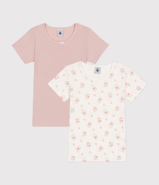 Petit Bateau 2er-Set kurzärmelige Kinder-T-Shirts aus Baumwolle mit Blumenmotiv 116 cm