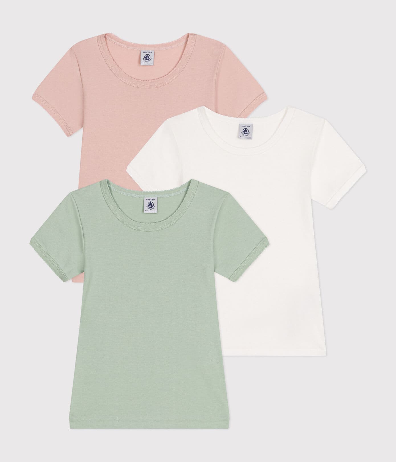 Petit Bateau 3er-Set kurzärmelige Kinder-T-Shirts aus einfarbiger Baumwolle 110 cm