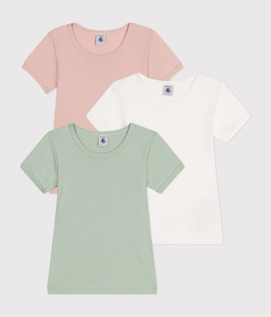 Petit Bateau 3er-Set kurzärmelige Kinder-T-Shirts aus einfarbiger Baumwolle 116 cm