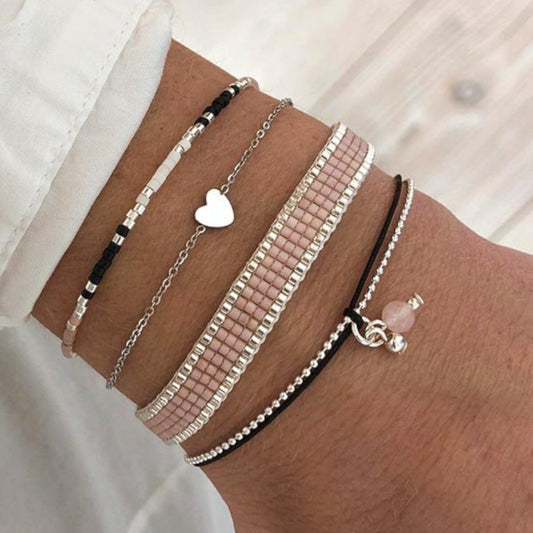 Armband Set Lovely Pink & Black Rosegold