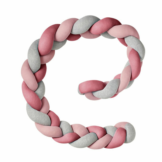 Baby und Kinderbett Umrandung Jersey Berry Pink Grey geflochten