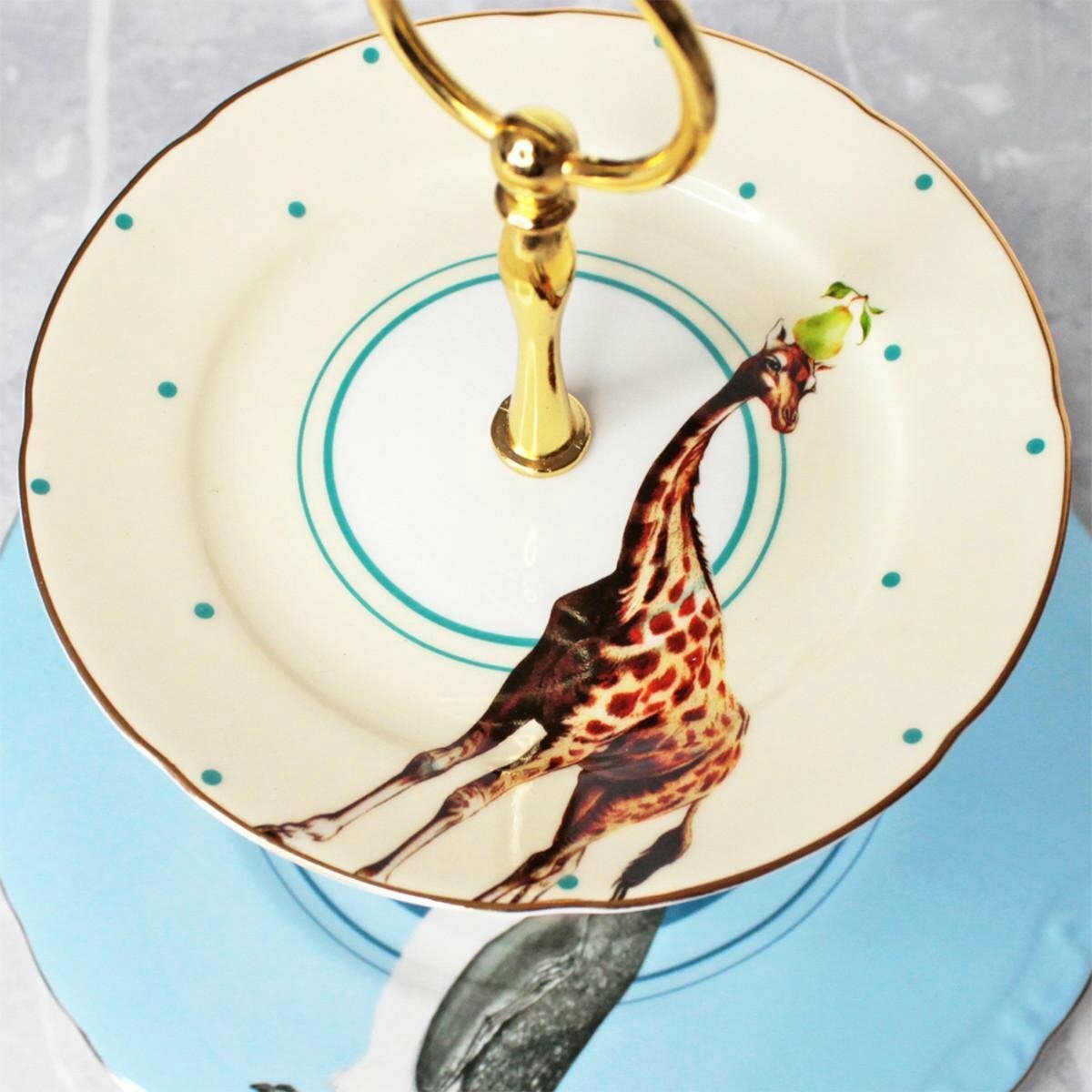 Kuchenständer mit zwei Etagen, Pinguin & Giraffe